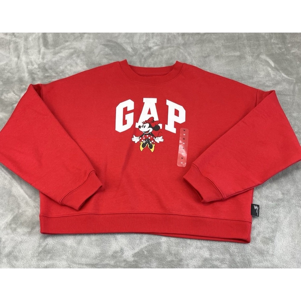 Gap x Disney Crop Pullover Women Medium Red Minnie Crew Neck Fleece Sweatshirt